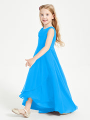 Junior Robes de Demoiselle d'Honneur Modernes à Col Cowl Asymétrique Bleu Océan