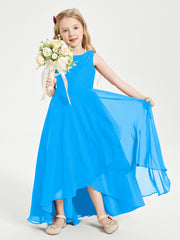 Junior Robes de Demoiselle d'Honneur Modernes à Col Cowl Asymétrique Bleu Océan