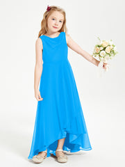 Junior Robes de Demoiselle d'Honneur Modernes à Col Cowl Asymétrique Bleu Océan