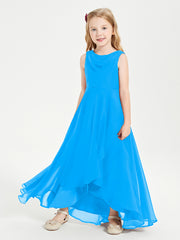 Junior Robes de Demoiselle d'Honneur Modernes à Col Cowl Asymétrique Bleu Océan
