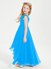 Junior Robes de Demoiselle d'Honneur Modernes à Col Cowl Asymétrique Bleu Océan
