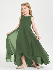 Junior Robes de Demoiselle d'Honneur Modernes à Col Cowl Asymétrique Olive Verte