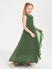 Junior Robes de Demoiselle d'Honneur Modernes à Col Cowl Asymétrique Olive Verte