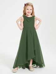 Junior Robes de Demoiselle d'Honneur Modernes à Col Cowl Asymétrique Olive Verte