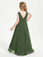 Junior Robes de Demoiselle d'Honneur Modernes à Col Cowl Asymétrique Olive Verte