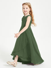 Junior Robes de Demoiselle d'Honneur Modernes à Col Cowl Asymétrique Olive Verte