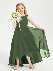 Junior Robes de Demoiselle d'Honneur Modernes à Col Cowl Asymétrique Olive Verte