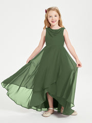 Junior Robes de Demoiselle d'Honneur Modernes à Col Cowl Asymétrique Olive Verte