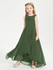 Junior Robes de Demoiselle d'Honneur Modernes à Col Cowl Asymétrique Olive Verte