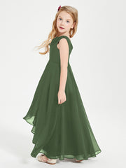 Junior Robes de Demoiselle d'Honneur Modernes à Col Cowl Asymétrique Olive Verte