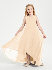 Junior Robes de Demoiselle d'Honneur Modernes à Col Cowl Asymétrique Pêche