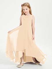 Junior Robes de Demoiselle d'Honneur Modernes à Col Cowl Asymétrique Pêche