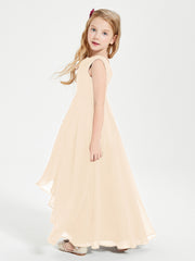 Junior Robes de Demoiselle d'Honneur Modernes à Col Cowl Asymétrique Pêche