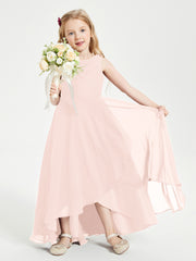Junior Robes de Demoiselle d'Honneur Modernes à Col Cowl Asymétrique Rose Perle