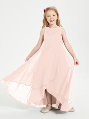 Junior Robes de Demoiselle d'Honneur Modernes à Col Cowl Asymétrique Rose Perle