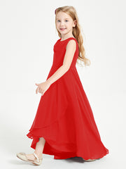 Junior Robes de Demoiselle d'Honneur Modernes à Col Cowl Asymétrique Rouge