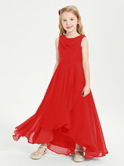 Junior Robes de Demoiselle d'Honneur Modernes à Col Cowl Asymétrique Rouge