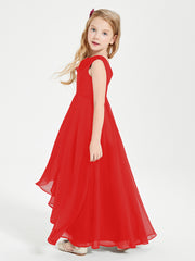 Junior Robes de Demoiselle d'Honneur Modernes à Col Cowl Asymétrique Rouge