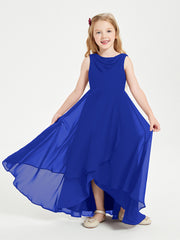 Junior Robes de Demoiselle d'Honneur Modernes à Col Cowl Asymétrique Bleu Royale