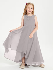 Junior Robes de Demoiselle d'Honneur Modernes à Col Cowl Asymétrique Argent