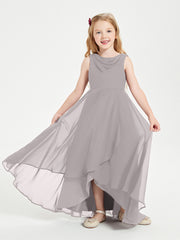 Junior Robes de Demoiselle d'Honneur Modernes à Col Cowl Asymétrique Argent