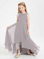 Junior Robes de Demoiselle d'Honneur Modernes à Col Cowl Asymétrique Argent