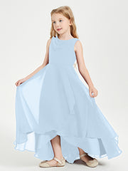 Junior Robes de Demoiselle d'Honneur Modernes à Col Cowl Asymétrique Bleu Ciel