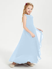 Junior Robes de Demoiselle d'Honneur Modernes à Col Cowl Asymétrique Bleu Ciel