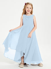 Junior Robes de Demoiselle d'Honneur Modernes à Col Cowl Asymétrique Bleu Ciel