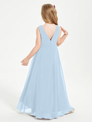 Junior Robes de Demoiselle d'Honneur Modernes à Col Cowl Asymétrique Bleu Ciel
