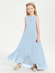 Junior Robes de Demoiselle d'Honneur Modernes à Col Cowl Asymétrique Bleu Ciel