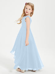 Junior Robes de Demoiselle d'Honneur Modernes à Col Cowl Asymétrique Bleu Ciel