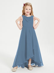 Junior Robes de Demoiselle d'Honneur Modernes à Col Cowl Asymétrique Bleu de Schiste