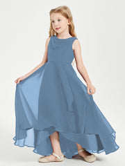 Junior Robes de Demoiselle d'Honneur Modernes à Col Cowl Asymétrique Bleu de Schiste