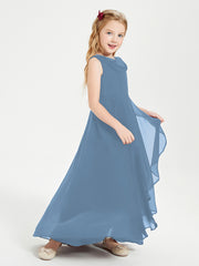 Junior Robes de Demoiselle d'Honneur Modernes à Col Cowl Asymétrique Bleu de Schiste