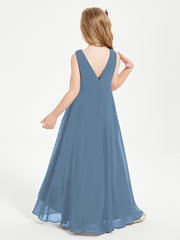 Junior Robes de Demoiselle d'Honneur Modernes à Col Cowl Asymétrique Bleu de Schiste