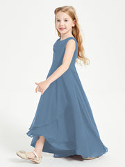 Junior Robes de Demoiselle d'Honneur Modernes à Col Cowl Asymétrique Bleu de Schiste