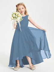 Junior Robes de Demoiselle d'Honneur Modernes à Col Cowl Asymétrique Bleu de Schiste