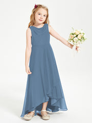Junior Robes de Demoiselle d'Honneur Modernes à Col Cowl Asymétrique Bleu de Schiste