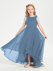 Junior Robes de Demoiselle d'Honneur Modernes à Col Cowl Asymétrique Bleu de Schiste