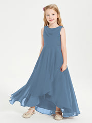 Junior Robes de Demoiselle d'Honneur Modernes à Col Cowl Asymétrique Bleu de Schiste