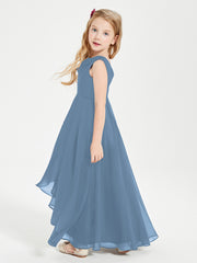 Junior Robes de Demoiselle d'Honneur Modernes à Col Cowl Asymétrique Bleu de Schiste