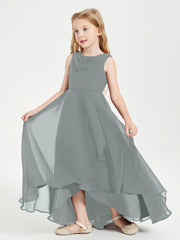 Junior Robes de Demoiselle d'Honneur Modernes à Col Cowl Asymétrique Gris Acier