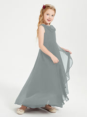 Junior Robes de Demoiselle d'Honneur Modernes à Col Cowl Asymétrique Gris Acier