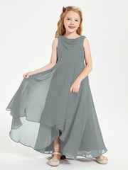 Junior Robes de Demoiselle d'Honneur Modernes à Col Cowl Asymétrique Gris Acier