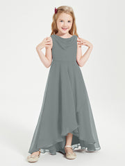 Junior Robes de Demoiselle d'Honneur Modernes à Col Cowl Asymétrique Gris Acier