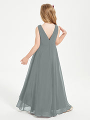 Junior Robes de Demoiselle d'Honneur Modernes à Col Cowl Asymétrique Gris Acier