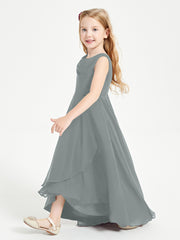 Junior Robes de Demoiselle d'Honneur Modernes à Col Cowl Asymétrique Gris Acier