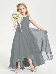 Junior Robes de Demoiselle d'Honneur Modernes à Col Cowl Asymétrique Gris Acier