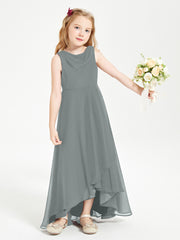 Junior Robes de Demoiselle d'Honneur Modernes à Col Cowl Asymétrique Gris Acier